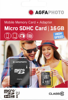 AgfaPhoto microSDHC 16GB Klasse 10 U1 UHS-I mit Adapter