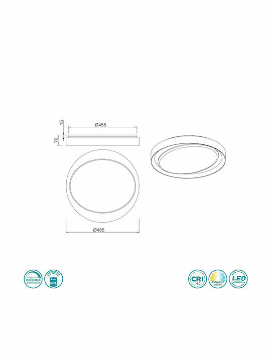 Trio Lighting Zeta Rund Draußen LED Panel 24W mit Kaltweiß Licht 6500K