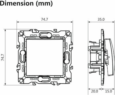 Aca Prime Recessed Electrical Lighting Wall Switch no Frame Basic Ivory 1000112302