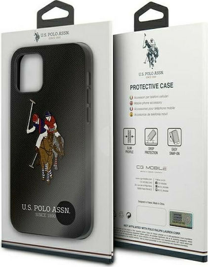 U.S. Polo Assn. Embroidery Collection Задна корица Изкуствена кожа Черен (iPhone 12 Pro Max)