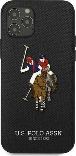 U.S. Polo Assn. Embroidery Collection Задна корица Изкуствена кожа Черен (iPhone 12 Pro Max)