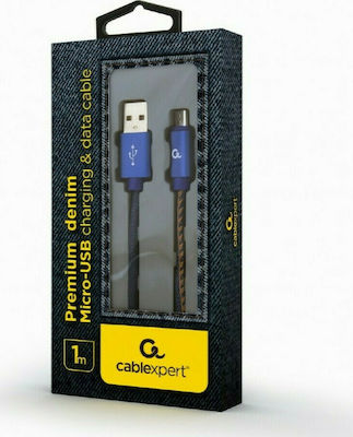 Gembird Premium Demin Geflochten USB 2.0 auf Micro-USB-Kabel Blau 1m (CC-USB2J-AMmBM-1M-BL) 1Stück