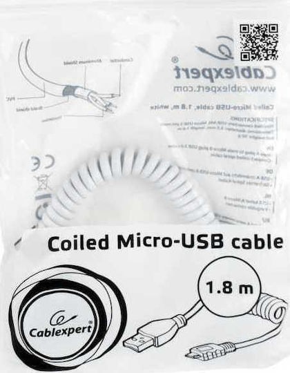 Cablexpert Spiral USB 2.0 to micro USB Cable Λευκό 1.8m (CC-mUSB2C-AMBM-6-W)
