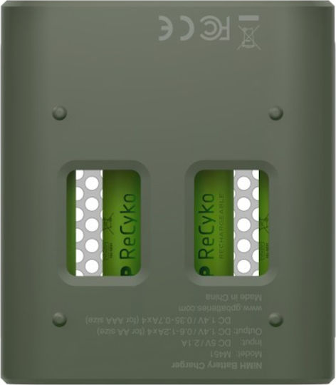 GP Batteries ReCyko M451 USB Charger 4 Batteries Ni-MH Size AA/AAA Set with 4x AAA 950mAh in Green color