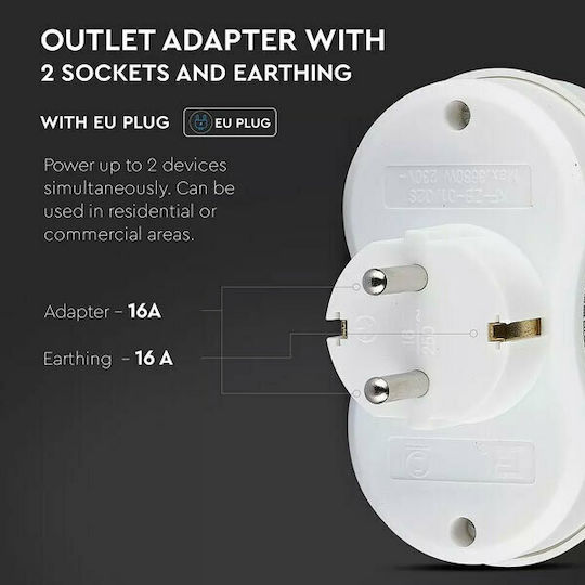 V-TAC T-förmiger Wandstecker 2 Positionen