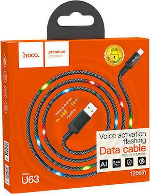 Hoco U63 Spirit Geflochten / LED USB-A zu Lightning Kabel Schwarz 1.2m