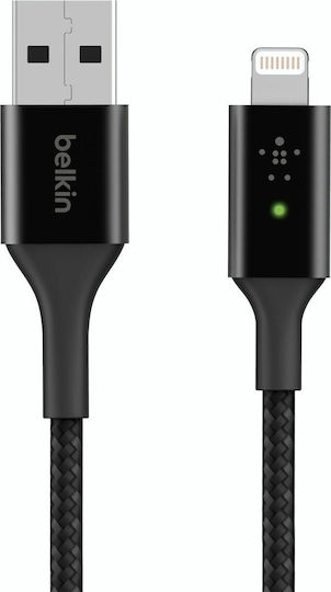 Belkin Braided / LED USB to Lightning Cable Μαύρο 1.2m (CAA007bt04BK)