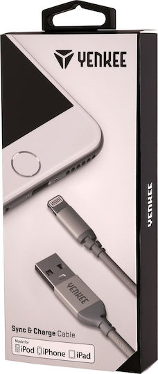 Yenkee Braided USB to Lightning Cable Γκρι 2m (YCU 612 SR)