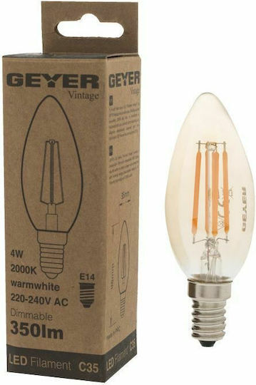 Geyer LED Glühbirne 4W für E14 Fassung und Form C35 Warmes Weiß 320lm Dimmbar
