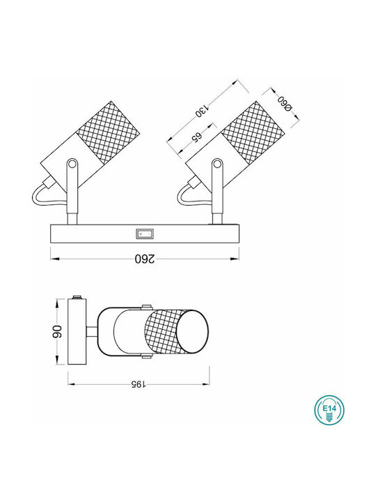 Trio Lighting Tosh Double Spot with Socket E14 in Black Color