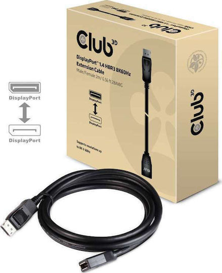 Club3D Cable DisplayPort male - DisplayPort female 2m Μαύρο (CAC-1022)