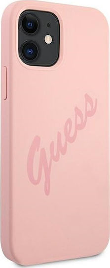 Guess Vintage Script Umschlag Rückseite Kunststoff Rosa (iPhone 12 mini)