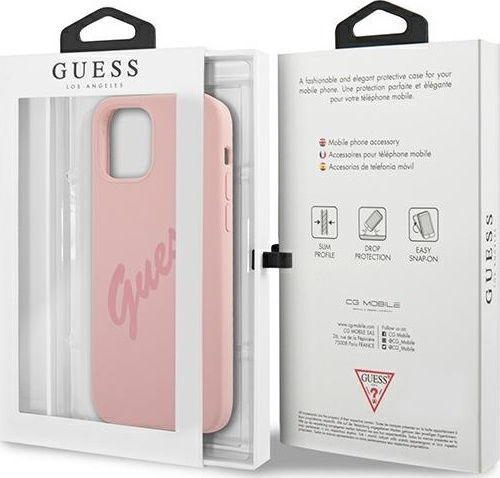 Guess Vintage Script Umschlag Rückseite Kunststoff Rosa (iPhone 12 mini)