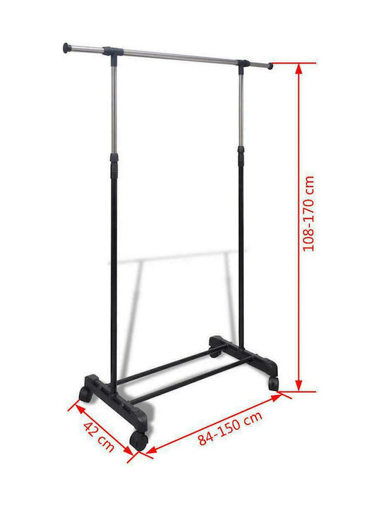 vidaXL Wheeled Floor Garment Rack made of Metal Telescopic Black 150x42x170cm