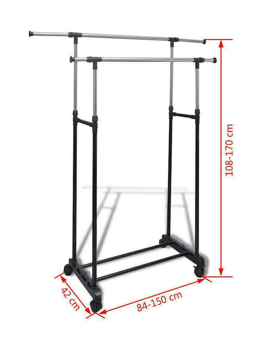 vidaXL Rollbar Kleiderständer Teleskopisch Schwarz 150x42x170cm