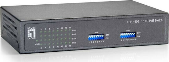 Level One FEP-1600W90 Unmanaged L2 PoE Switch with 16 Ethernet Connections and 16 SFP Connections