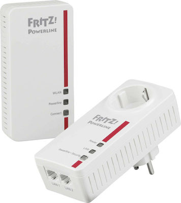 AVM Fritz!Powerline 1260E Powerline Διπλού Kit για Ασύρματη Σύνδεση Wi‑Fi 5 με Passthrough Πρίζα και 2 Θύρες Gigabit Ethernet