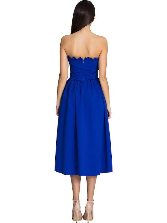 Figl M602 Midi Dress for Wedding / Baptism Strapless Blue 116337