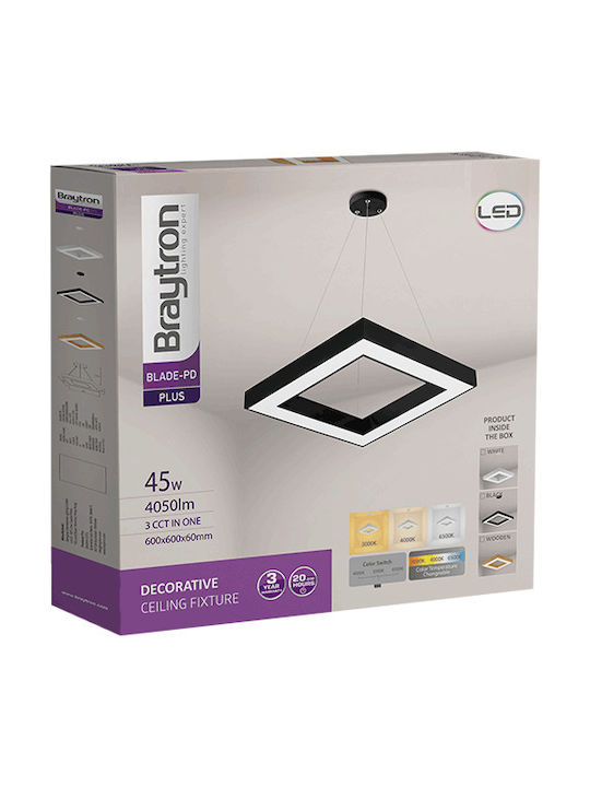 Braytron Κρεμαστό Φωτιστικό Μαύρο LED 60x60εκ.