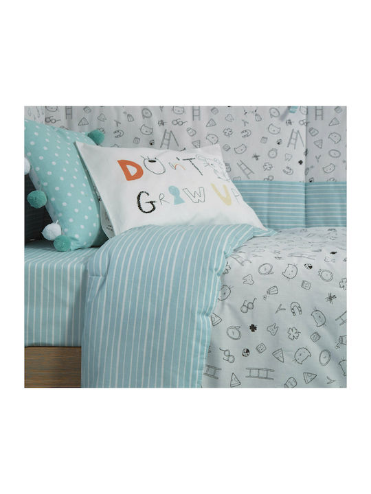 Nef-Nef Homeware Don't Grow Up Βρεφικό Κουβερλί Βαμβακερό White/Aqua 110x140cm