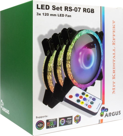 Inter-Tech Argus RS-07 Case Fans 120mm (1200rpm / 59.81cfm) with RGB Lighting and 4-Pin PWM Connection Pack of 3
