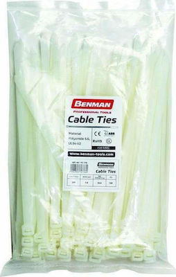 Benman Pack of 50pcs White Plastic Cable Ties 430x9mm 70779