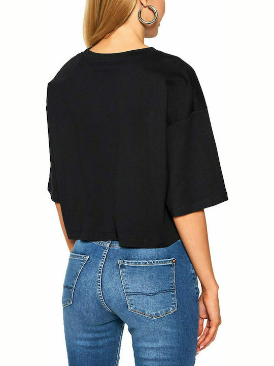 Pepe Jeans Miriam Women's Summer Crop Top Cotton with 3/4 Sleeve Black