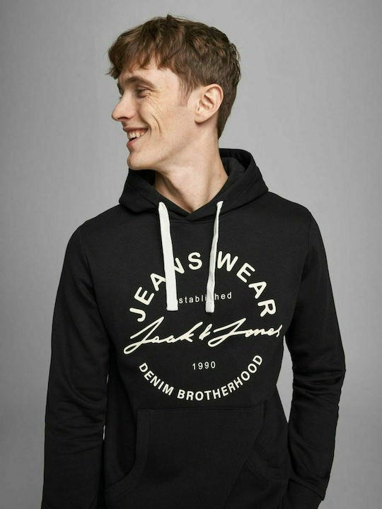 Jack & Jones Men's Sweatshirt with Hood and Pockets Black