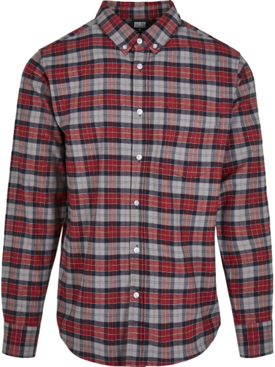 Long-sleeved Flannel Shirt Checked Red