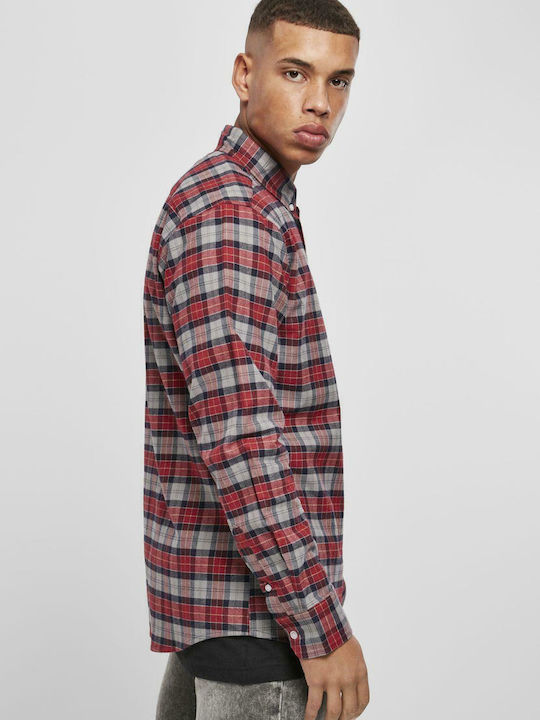Long-sleeved Flannel Shirt Checked Red