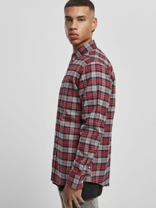 Long-sleeved Flannel Shirt Checked Red