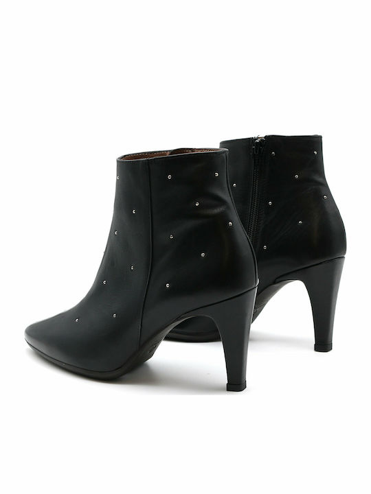 Leather Women's Ankle Boots with High Heel Black