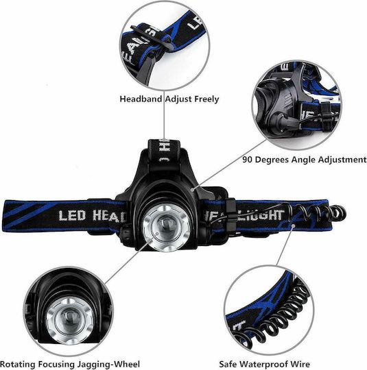 GloboStar Rechargeable Headlamp LED IP44 with Maximum Brightness 1800lm XML2-T6 100pcs Black