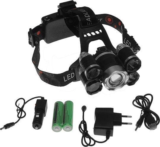 GloboStar Rechargeable Headlamp LED IP44 with Maximum Brightness 5000lm XML2-T6 50pcs Black