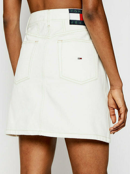 Tommy Hilfiger Τζιν Ψηλόμεση Mini Φούστα σε Λευκό χρώμα