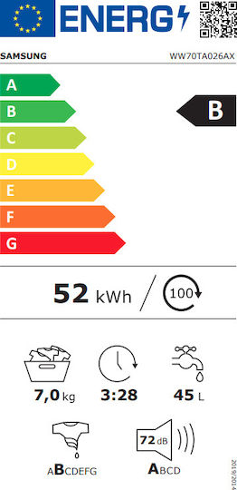Samsung Πλυντήριο Ρούχων 7kg με Τεχνολογία Ατμού 1200 Στροφών Ecobubble Inox WW70TA026AX/LE