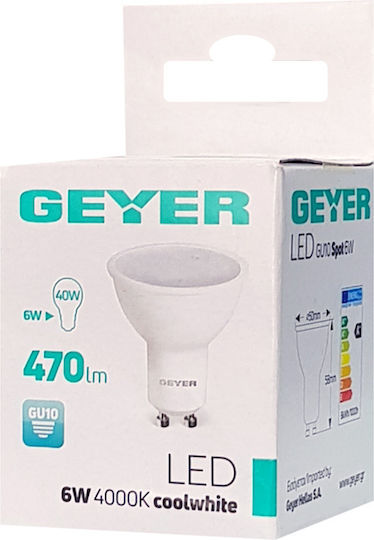Geyer Λάμπα LED 6W για Ντουί GU10 και Σχήμα PAR16 Φυσικό Λευκό 470lm