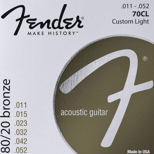 Fender 70CL 80/20 Bronze Wound Acoustic Guitar Strings Set 11 - 52 Custom Light