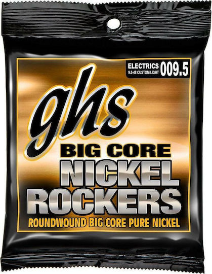 GHS Strings Set of Pure Nickel Strings for Electric Guitar Big Core Nickel Rockers Custom Light 9.5 - 48"