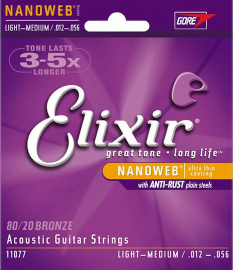 Elixir Set of 80/20 Bronze Strings for Acoustic Guitar Nanoweb 12-56"