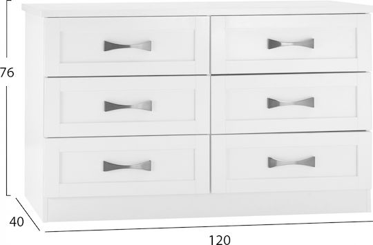 Comoda pentru Dormitor cu 6 sertare Albă 120x40x76buc