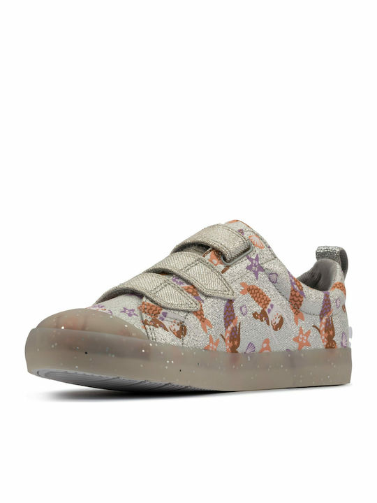 Foxing Print Kids Sneakers Anatomic with Scratch Silver