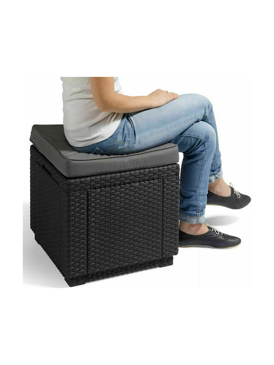 Garden Stool Rattan Cube with Cushion Graphite 42x42x39cm