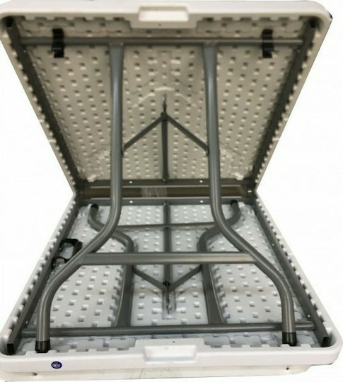 Outdoor Dinner Foldable Table with Plastic Surface and Metal Frame White 150x75x74cm
