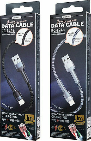 Remax Braided USB 2.0 Cable USB-C Male - USB-A Black 1m