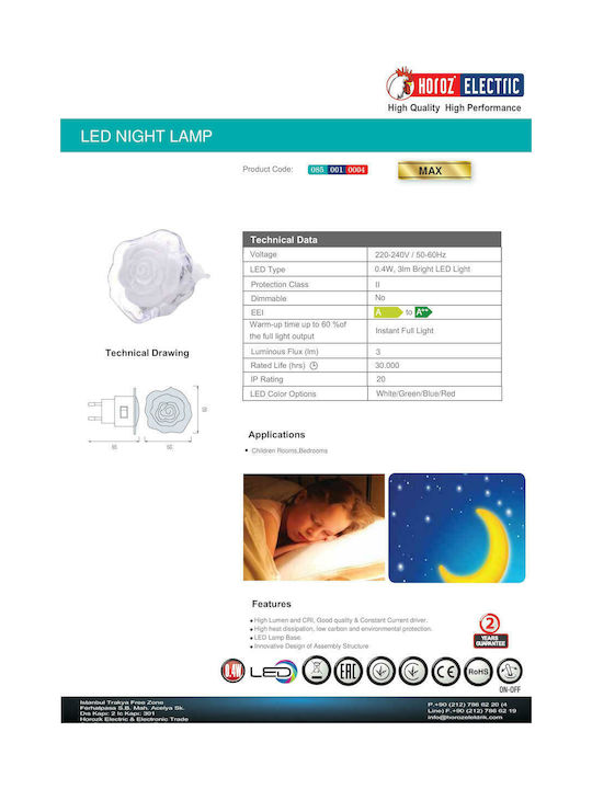 Horoz Electric Nursery Night Light LED Flower Power White Cold with White Light