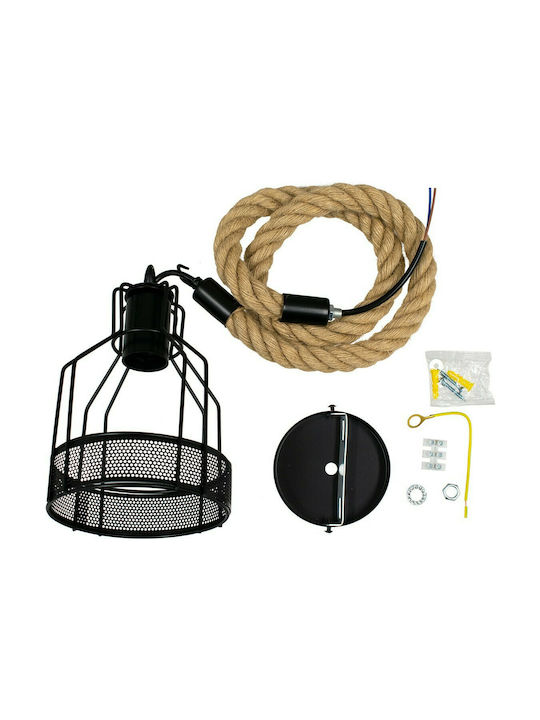 GloboStar Mason Pendant Light Black with Rope for Socket E27 25x15x24cm