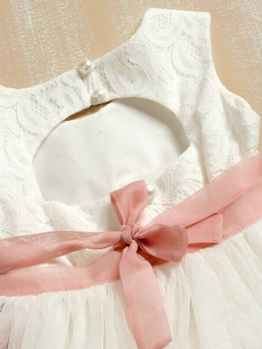 Lollipop Celebrations Ecru Set de Haine de Botez cu Rochie , Accesorii pentru păr & Cardigan din Dantelă 3buc