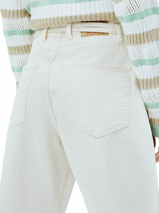 Rachel Damen Hoch tailliert Stoff Hose in Lockere Passform Beige mit Pailletten