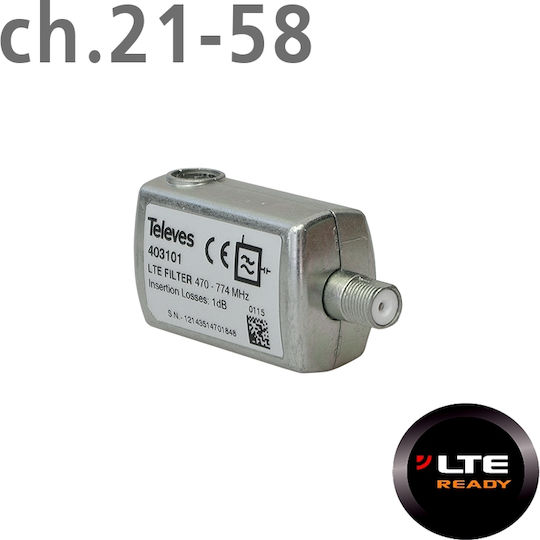 Televes MR (Medium Rejection) LTE/4G 470-774 MHz Filtru Accesorii Satelit 403101